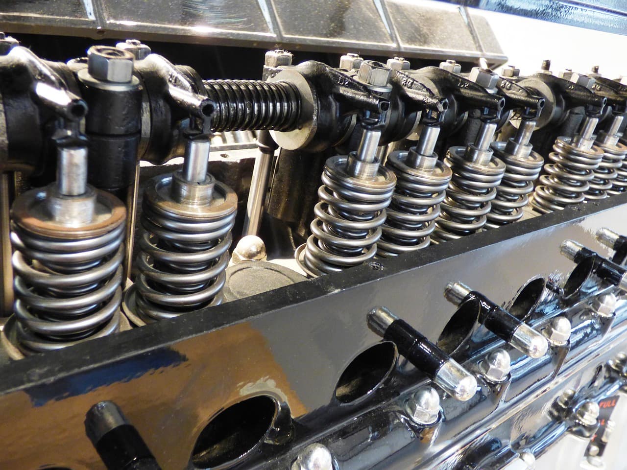 Valve springs along an engine cylinder head